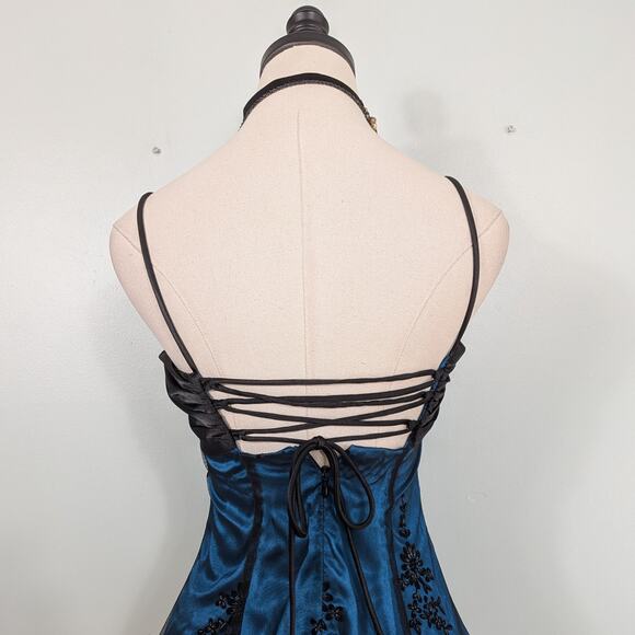Blondie Nites Mini Dress 2 Blue Black Goth Corset Lace Y2K 90S Prom Floral Short - Picture 5 of 10
